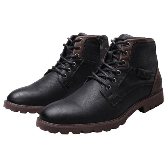 Men's US 9.5 Black Ankle Boots Lace Up Oxford Faux Leather Motorcycle Boots Comf - Picture 1 of 7